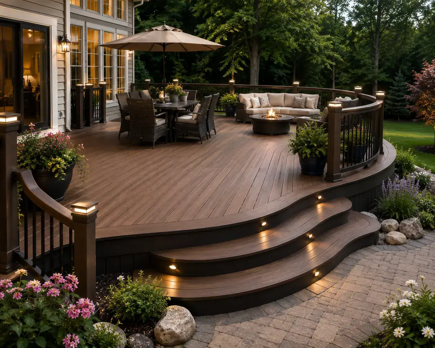 Custom curved deck design built for outdoor living