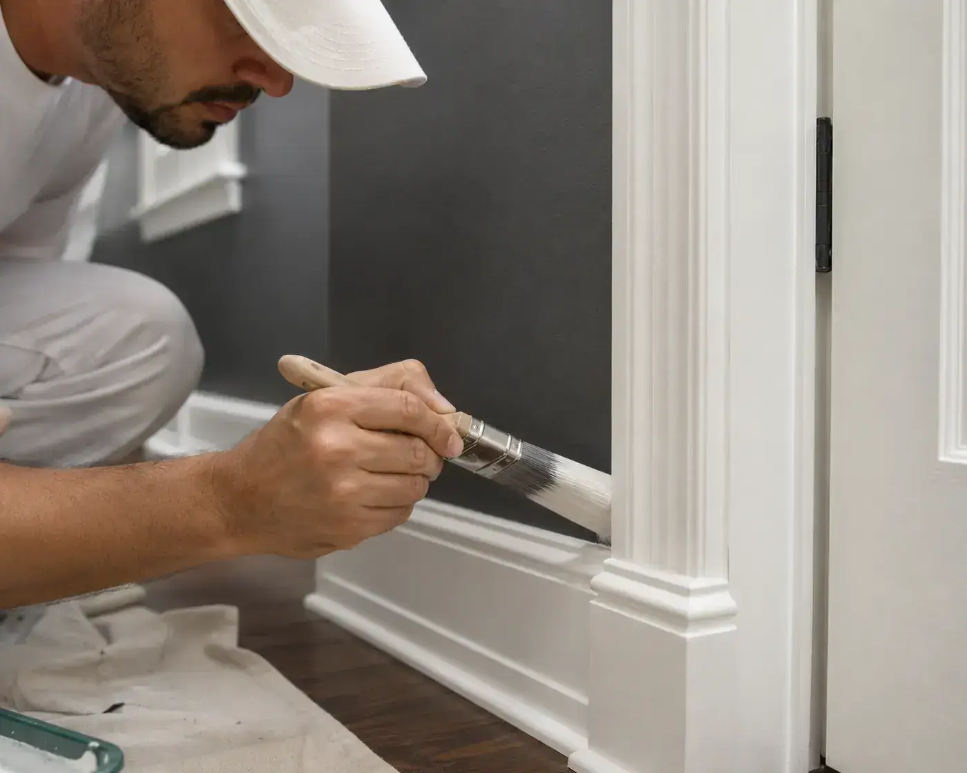 Painted trim and baseboards with sharp, clean edges