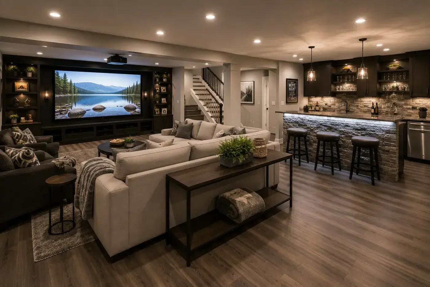 Finished basement converted into comfortable living space