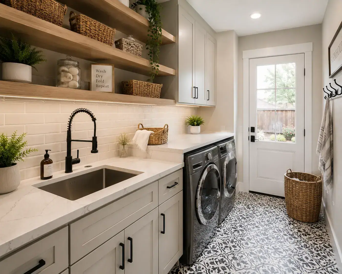 Laundry room remodel with new cabinets and counters