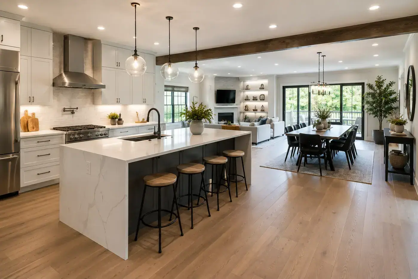 Open-concept kitchen after a full remodel