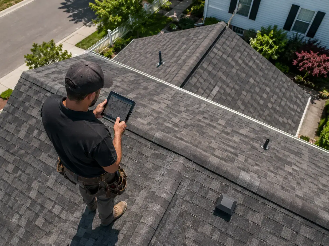 Contractor reviewing the condition of a residential roof