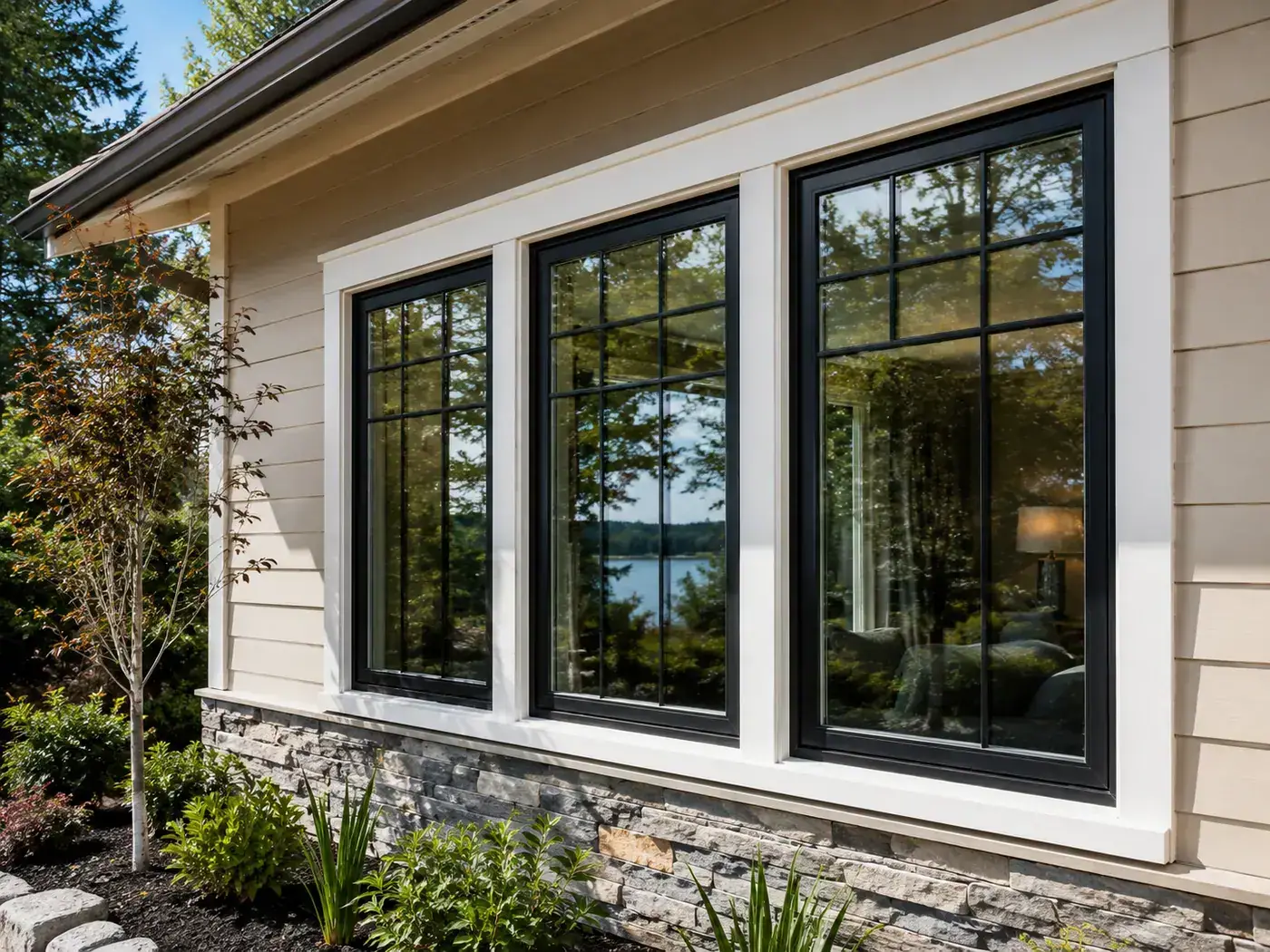 Row of new windows on a freshly finished home exterior